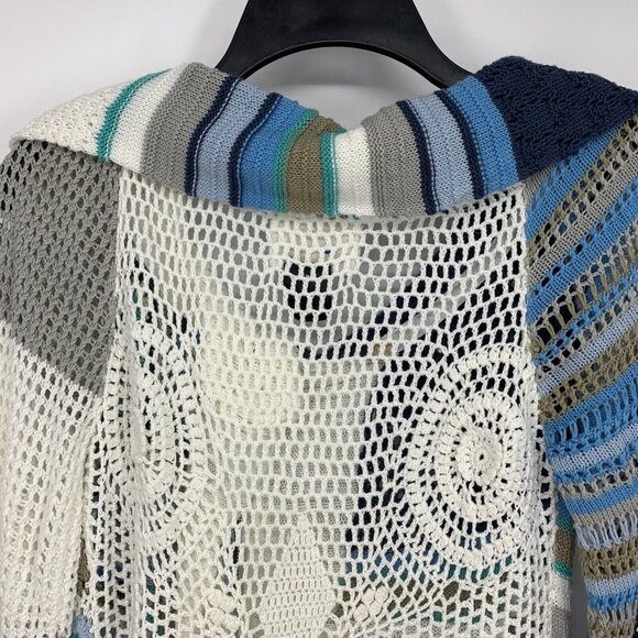 Desigual Cardigan Patchwork White Blue Acrylic Knit Zip Front - Picture 7 of 9